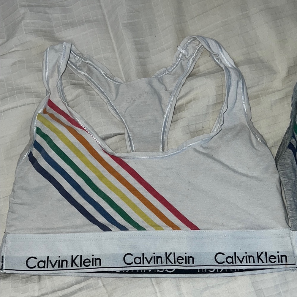 Calvin Klein White Bra with Multicolor Stripes
